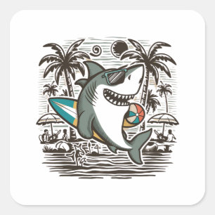 Strand haai t-shirt ontwerp vierkante sticker