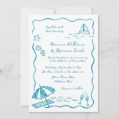 Strand Hand getrokken QR RSVP All-in-One bruiloft Kaart (Voorkant)