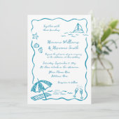 Strand Hand getrokken QR RSVP All-in-One bruiloft Kaart (Staand voorkant)