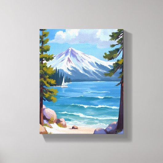 Strand Harbor Beach Lake Tahoe Schilderij Canvas Afdruk (Voorkant)