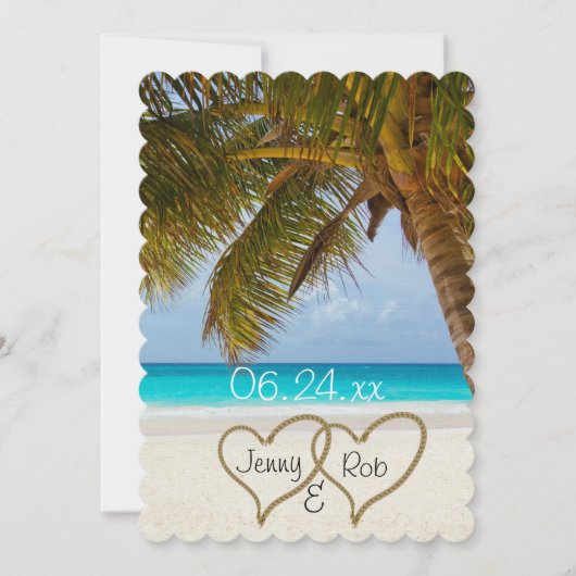 strand hart trouw bruid bruidegom gasten kaart (Voorkant)