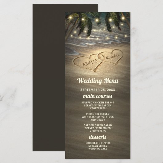 Strand Hartjes in het Zand Trouw Menu Kaarten (Voorkant / Achterkant)