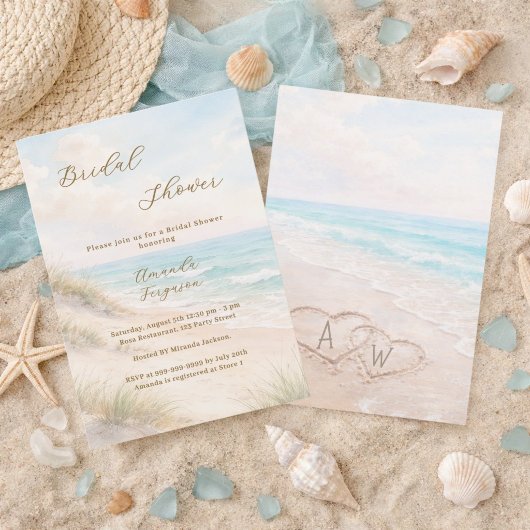 Strand hartjes initialen zand Bruidscadeau Kaart