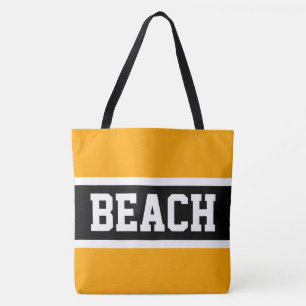 STRAND Helder Geel Oranje Zwart Wit Strepen Tote Bag