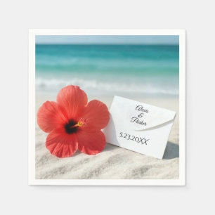 Strand Hibiscus bloem met bruiloft envelop Servet