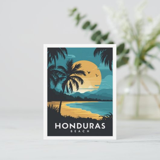 Strand Honduras Retro Reizen Briefkaart (Staand voorkant)