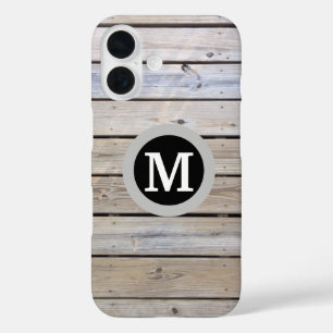Strand Hout Achtergrond Monogram iPhone 16 Hoesje