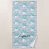 Strand Hout Zand Dollar Zeester Aqua Glitter Strandlaken (Voorkant)