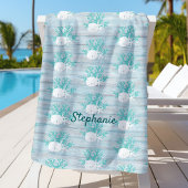 Strand Hout Zand Dollar Zeester Aqua Glitter Strandlaken