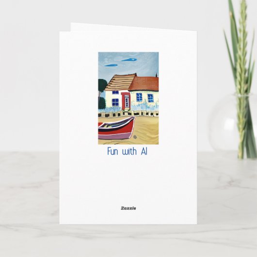 Strand Huis en Boot op Sandy Beach Verjaardag Feestdagen Kaart (Achterkant)