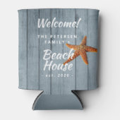 Strand huis familienaam gepersonaliseerde partij blikjeskoeler (Voorkant)
