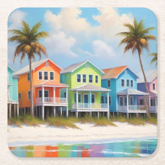 strand huizen papier Onderzetter (Voorkant)