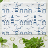 Strand hutten en vuurtorens aan zee theedoek (Gevouwen)