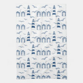 Strand hutten en vuurtorens aan zee theedoek (Verticaal)