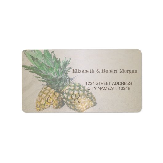 Strand Huwelijk Ananas Huwelijkslabel Etiket (Voorkant)