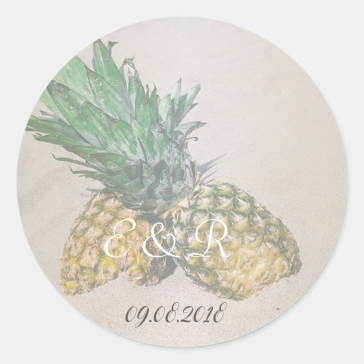 Strand Huwelijk Ananas Ronde Sticker (Voorkant)
