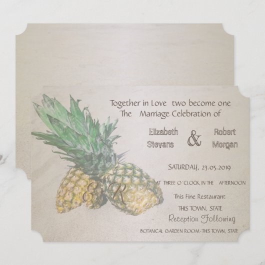 Strand Huwelijk Ananas Uitnodiging (Voorkant / Achterkant)