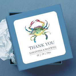Strand Huwelijk Blauwe Krab Bedankje Cadeautje Vierkante Sticker