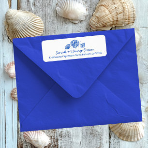 Strand Huwelijk Blauwwitte Aangepaste Adressticker Etiket