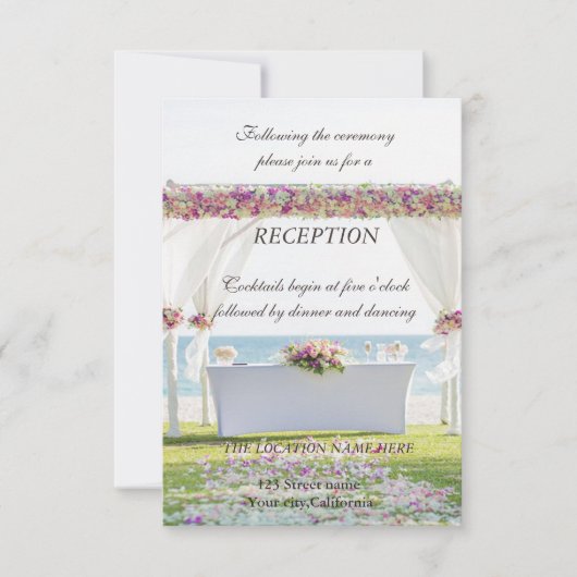 Strand Huwelijk Bloem Reception Kaart (Voorkant)