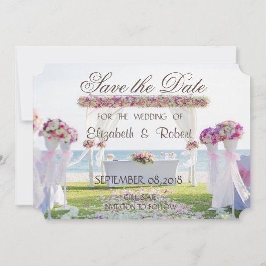 Strand Huwelijk, Bloemen Bewaar de Datum Save The Date (Voorkant)