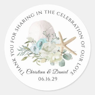 Strand Huwelijk Dank Je Wel Bloemen en Zeester Ronde Sticker