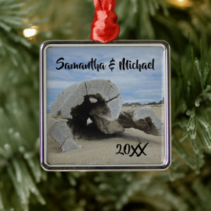 Strand Huwelijk Drijfhout Jonggehuwd Eerste Kerstm Metalen Ornament