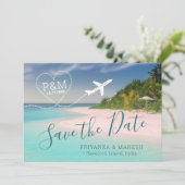 Strand Huwelijk Eiland Hart Vliegtuig Save the Dat Date (Staand voorkant)