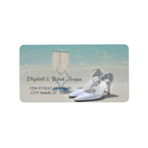 Strand Huwelijk, Glas, Hoge Hakken Huwelijkslabel Etiket