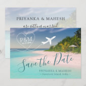 Strand Huwelijk Hart Vliegtuig Save the Date Eilan (Voorkant / Achterkant)