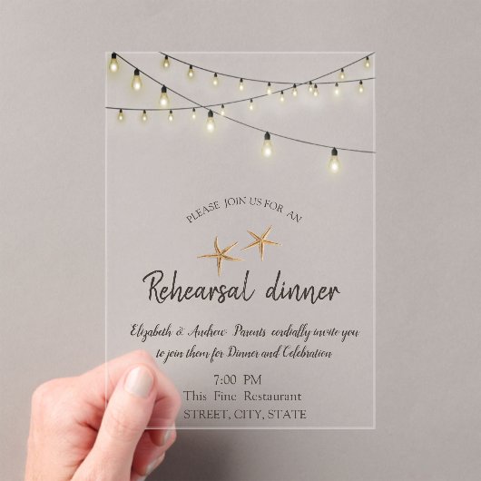 Strand Huwelijk, Lichten Schelp Proefdiner Acryl Uitnodigingen (Insitu (Draagbaar))