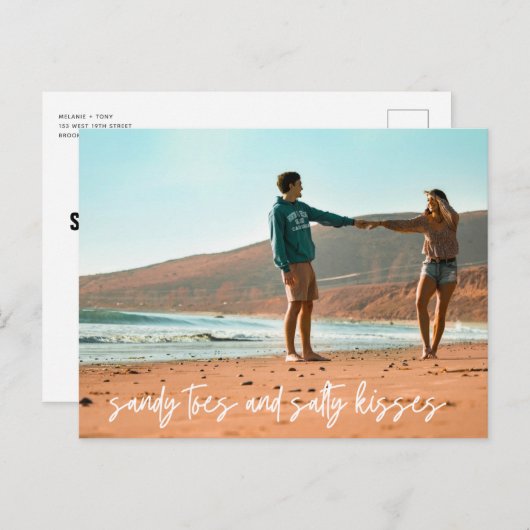 Strand Huwelijk Moderne Foto Budget Save the Date Aankondigingskaart (Voorkant / Achterkant)