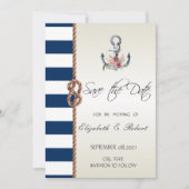 Strand Huwelijk Navy Touw,Gestreept Save The Date (Voorkant)
