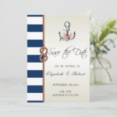 Strand Huwelijk Navy Touw,Gestreept Save The Date (Staand voorkant)