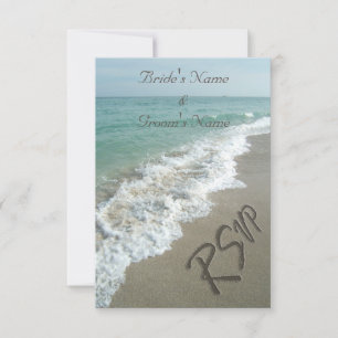 Strand Huwelijk Overeenkomstige RSVP, Zand Schrijv RSVP Kaartje