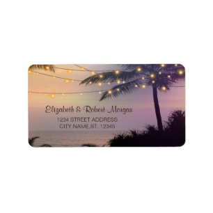 Strand Huwelijk, Palm Zonsondergang Lichtjes Label