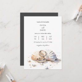 Strand Huwelijk Ringen Seashell Shore Bruiloft Kaart