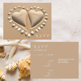 Strand Huwelijk RSVP- Zand Hartjes Briefkaart