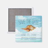 Strand Huwelijk Schelp Save the Date Magneet (Voorkant / Achterkant)