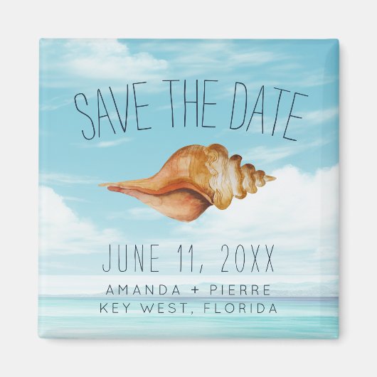 Strand Huwelijk Schelp Save the Date Magneet (Voorkant)