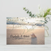 Strand Huwelijk, Schelp Snoer Licht  Save The Date (Staand voorkant)