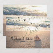 Strand Huwelijk, Schelp Snoer Licht  Save The Date (Voorkant / Achterkant)