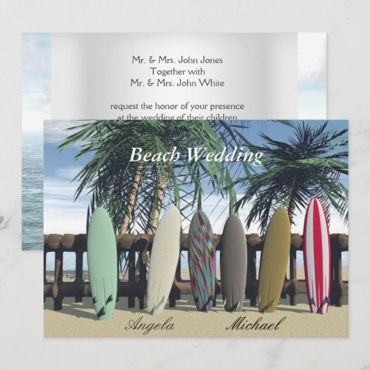 Strand Huwelijk Surfplanken Uitnodiging (Voorkant / Achterkant)