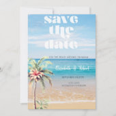 Strand Huwelijk, Zand, Palm Bloem Save The Date (Voorkant)