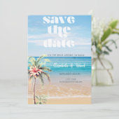 Strand Huwelijk, Zand, Palm Bloem Save The Date (Staand voorkant)
