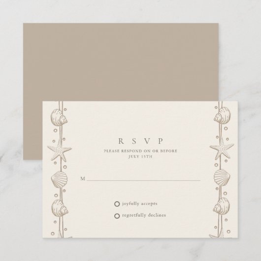 Strand Huwelijk Zand Schelp RSVP Kaartje (Voorkant / Achterkant)