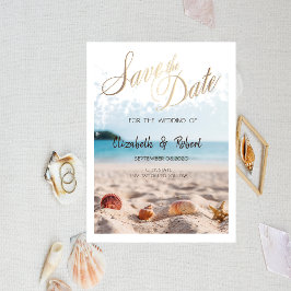 Strand Huwelijk, Zand, Schelpen Save The Date