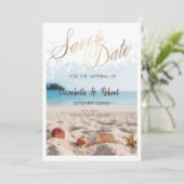 Strand Huwelijk, Zand, Schelpen Save The Date (Staand voorkant)