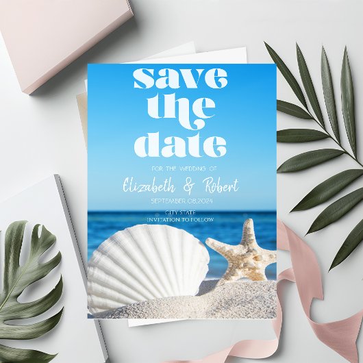 Strand Huwelijk, Zand, Witte Schelpen Save The Dat Date