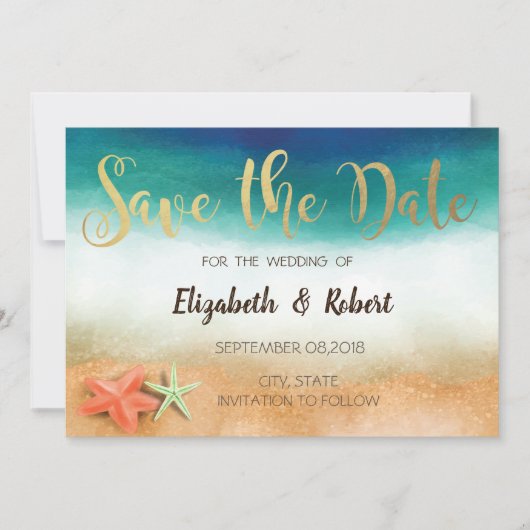 Strand Huwelijk, Zeester Bewaar De Datum Save The Date (Voorkant)